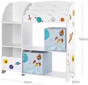 SongmicsHome Regał na zabawki i książki WSZECHŚWIAT, 2 pudełka, 93x30x100cm, biała z naklejkami