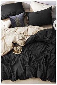 Czarno-kremowa bawełniana pościel dwuosobowa z prześcieradłem 200x220 cm – Mila Home
