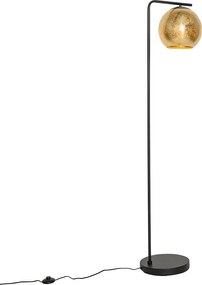 Designerska lampa podłogowa czarna ze złotym szkłem - Bert