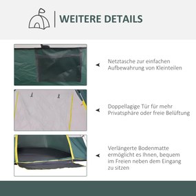 Outsunny Namiot kempingowy 3-4 osoby kopuła poliester zielony 205x195x135cm | Aosom PL