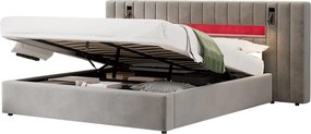 Łóżko z pojemnikiem Velvet - 180x200 cm - z diodą LED i portem ładowania - Szare