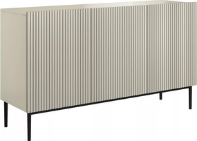 Komoda Nicole 150 cm trzydrzwiowa z ryflowanym frontem - kaszmir / czarne nóżki