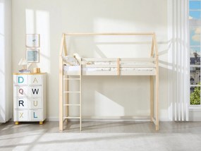Łóżko piętrowe domek 90 x 190 cm - Lite drewno sosnowe – Beżowo-naturalny - TARZIA
