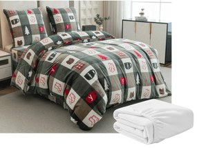 PrzytulneMieszkanie.pl PrzytulneMieszkanie.pl PrzytulneMieszkanie.pl Zestaw 2szt. pościeli z mikropluszu CHRISTMAS SOCKS zielone + prześcieradło z mikropluszu SOFT 180x200 cm białe, podwójne łóżko