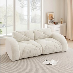 Kanapa 2-osobowa modułowa z pluszu, design minimalistyczny bez ramy, głębokie i wygodne siedzisko - Biały