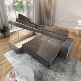 Masseno Narożnik ALVORO z funkcją spania i pojemnikiem na pościel Narozniki L, Rozkładana sofa - Szary, MONOLITH 85