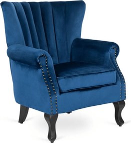 Fotel Uszak Wypoczynkowy MALLO Granatowy Welurowy Nowoczesny Glamour