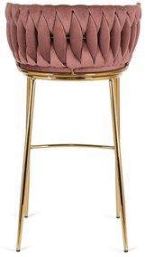 Krzesło Barowe Tapicerowane Plecione Hoker FLORES 2 Różowe Welurowe Nowoczesne Loft