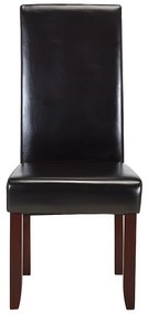 Komplet 6 krzeseł ROVIGO - Brązowa ekoskóra z połyskiem - Ciemne drewniane nogi