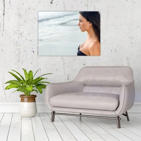 Obraz na szkle kobiety na plaży (70x50 cm)