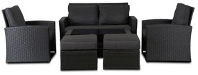 Zestaw Mebli Ogrodowych FLORYDA Ciemnoszary Sofa Krzesła Pufy Stolik Tarasowy Technorattan Nowoczesny