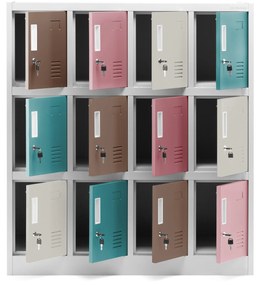 Metalowa szafka do szatni i przedszkola OLA, 1090 x 1200 x 450 mm, szaro-pastelowa