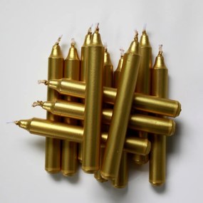 Komplet świeczek metalicznych do tradycyjnego stroika anielskiego Choinka, 12 szt., złoty