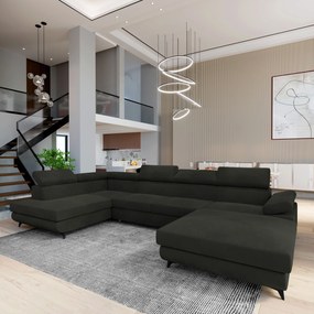 Masseno Narożnik RUBANO z funkcją spania i pojemnikiem na pościel Narozniki U, Rozkładana sofa - Czarny, MONOLITH 95
