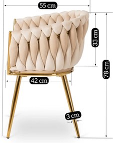 Krzesło Tapicerowane Plecione do Salonu CAPI Kremowe Welurowe do Toaletki Nowoczesne Glamour