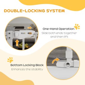 PawHut Bramka dla psów, podwójne ryglowanie, samoczynnie zamykane drzwi, 104 cm wysokości, stal, biały