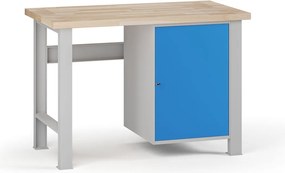 Stół warsztatowy G7, blat bukowy, 1200 x 685 x 840 mm, 1x szafka, niebieski