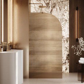 Ścianka prysznicowa WALK IN FIX brązowa półokrągła ryflowana 8mm ARTE WELLE Brown Moon MASSI | Różne rozmiary : Kolor profili kabiny - czarny, Szerokość ścianki - 90 cm , Typ montażu - WALK in FIX (Do ściany)