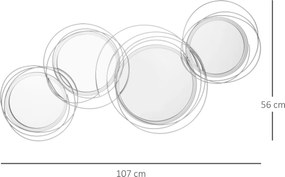HOMCOM Zestaw Lusterek do Dekoracji Ściennej, Dekoracja z 4 Okrągłymi Lustrami, Lustra Ścienne, Lustra do Przedpokoju, 107 x 4 x 56 cm