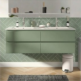 Podwójna szafka pod umywalkę 120 cm z ceramicznym blatem i bateriami SORRENTO