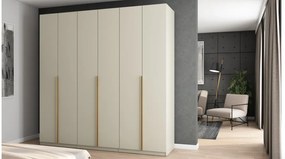 Szafa 6 drzwiowa otwierana 240 x 240 cm – kaszmirowy beż ze złotymi uchwytami