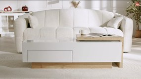 Stolik kawowy rozkładany z MDF z 1 szufladą i 1 wnęką - Naturalny i Biały - MANDREA