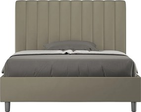 Łóżko wyposażone w stelaż z listwami tapicerowane 140x200 sztucznej skóry cappuccino Agueda