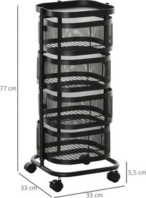 HOMCOM Wózek kuchenny z 4 poziomami, kosze z siatki, górna półka, obrotowe kółka, czarny | Aosom PL