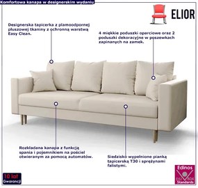 Kremowa sofa rozkładana na nóżkach - Diamante