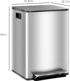 HOMCOM Kosz na śmieci z 2x30 l komorami, pokrywą Soft-Close, stal nierdzewna, srebrny | Aosom PL