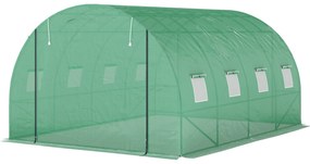 Outsunny Szklarnia Polytunelowa z pokryciem z tworzywa i ramą stalową, beżowa szklarnia z rolowanymi drzwiami, Zielona