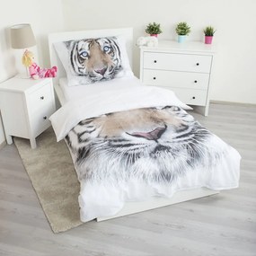 Biała/szara bawełniana pościel dziecięca jednoosobowa 140x200 cm White Tiger – Jerry Fabrics