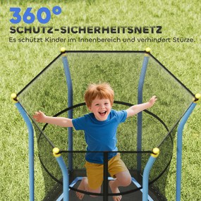 HOMCOM Trampolina dla dzieci, Ø163,5 cm, z siatką bezpieczeństwa, obicie, stal, do 50 kg, Czarny &amp; Niebieski