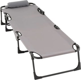 Składana leżanka, szara, poliester, wymiary: 182 x 60 x 30cm
