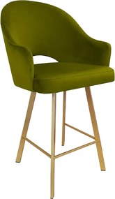 Hoker Velvet krzesło barowe tkanina Welur podstawa metalowa : Kolor nogi - Złota profil, Kolor tkaniny - VELVET - BL75, Typ siedziska - Siedzisko stałe