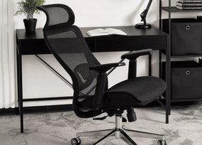 Fotel obrotowy Valles – ergonomiczny czarny fotel biurowy z regulowanym zagłówkiem