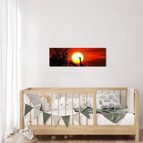 Obraz - Sylwetki zwierząt o zachodzie słońca (z zegarem) (90x30 cm)
