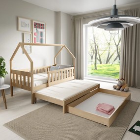 Łóżko dziecięce BAMBINA 80x160 cm Podwójne łóżko w kształcie domku Naturalne Drewno Sosna