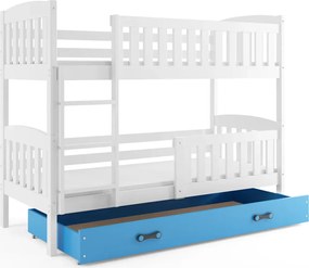 Drewniane łóżko z niebieską szufladą 90x200 T1-H49