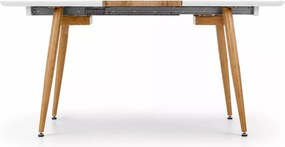 Nowoczesny owalny stół Tonga 120-200 cm z rozkładanym białym lakierowanym blatem MDF i nogami w kolorze dębu