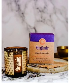 Organiczna świeca kadzidlana Sage &amp; Lavender200 g w szklanym pojemniku ze złotą folią