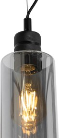 Nowoczesna lampa wisząca czarna z dymionym szkłem - Stavelot