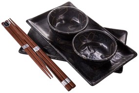 Czarny zestaw do serwowania sushi dla 2 osób MIJ Flower, 100 ml