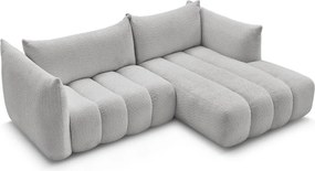 Jasnoszary narożnik z materiału bouclé (prawostronny/z szezlongiem) Azra – Bobochic Paris