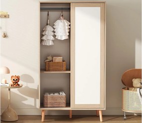 Szafa dziecięca 80x46x141.5 cm - z wieszakiem na ubrania - 2 drzwi przesuwne - nogi z litego drewna - naturalny