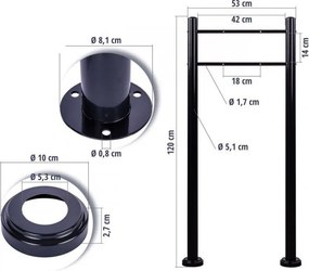 STILISTA Skrzynka na listy ze stojakiem, stal, 37 x 10,5 cm