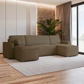 Masseno Narożnik PESANO z funkcją spania i pojemnikiem na pościel Narozniki U, Rozkładana sofa - Beżowy, MONOLITH 09