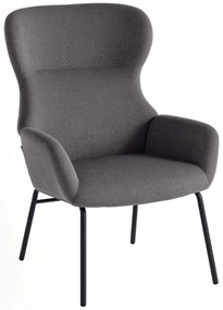 HOMCOM Nowoczesny Fotel Tapicerowany w Stylu Uszatego, Wysokie Oparcie, Grube Wypełnienie, Nogi Metalowe, Szary