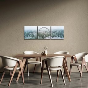 Obraz - Ośnieżone szczyty lasów (z zegarem) (90x30 cm)