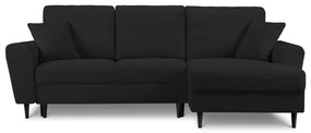 Czarny rozkładany/ze schowkiem narożnik z materiału bouclé (prawostronny/z szezlongiem) Kyoto – Cosmopolitan Design